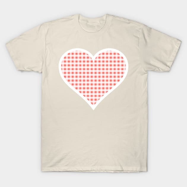 Coral and White Gingham Heart T-Shirt by bumblefuzzies